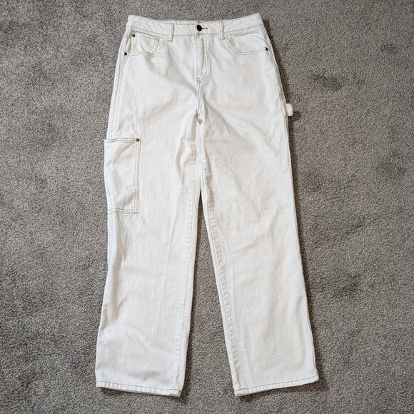 Vanilla Star Denim - VANILLA STAR Off-White w Brown Stitching, High-Rise Carpenter Jeans; Size 28 - 7
